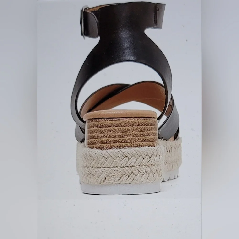 NIB ESPADRILLE MACRAME OPEN TOE ANKLE STRAP PLATFORM SANDALS BLACK